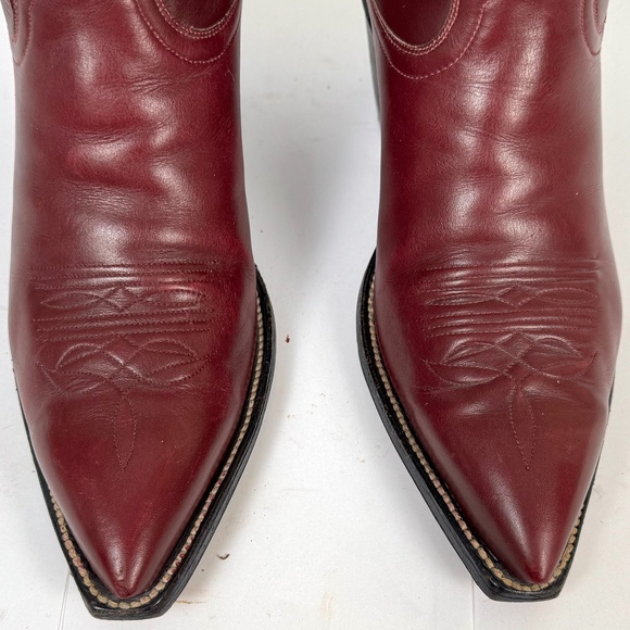 Handmade Austin-Hall Cowboy Boots - Wmns Sz 9B - Burgundy 14" Tall Pointy Toe - Picture 8 of 16